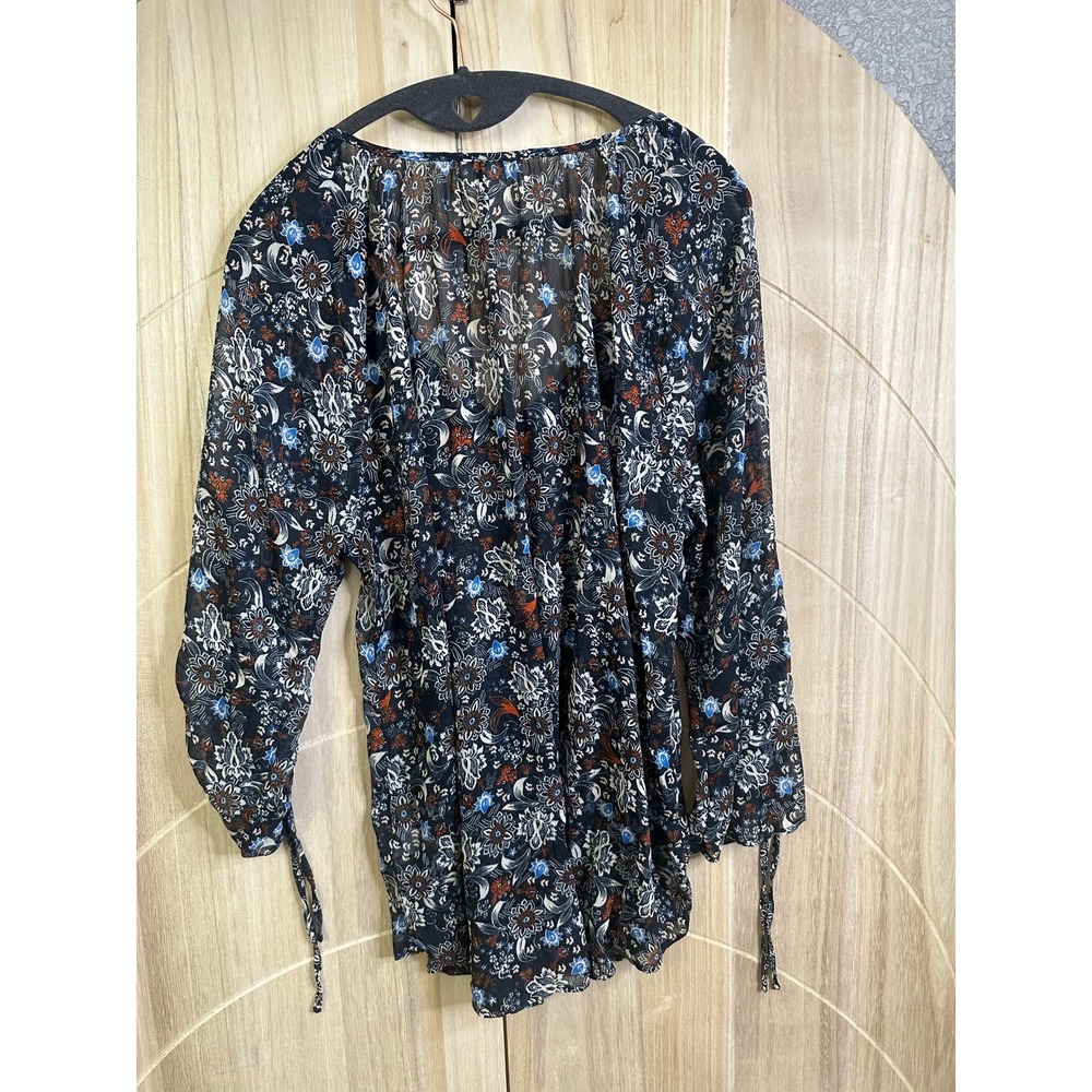 DB Established 1962 XL Floral Print Sheer Long Sleeve‎ Blouse Bohemian - Picture 9 of 9